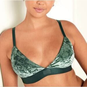 Victoria's Secret Pink Forest Green Velvet Triangle Bralette Bra Boho size Large